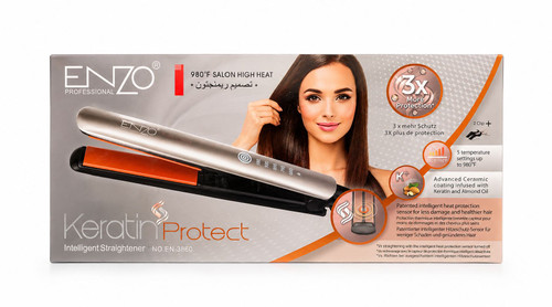 اتو موی حرفهای انزو مدل ENZO Keratin Protect EN-3860 با تکنولوژی هوشمند محافظت از مو و صفحات سرامیکی کراتینه با روغن بادام.