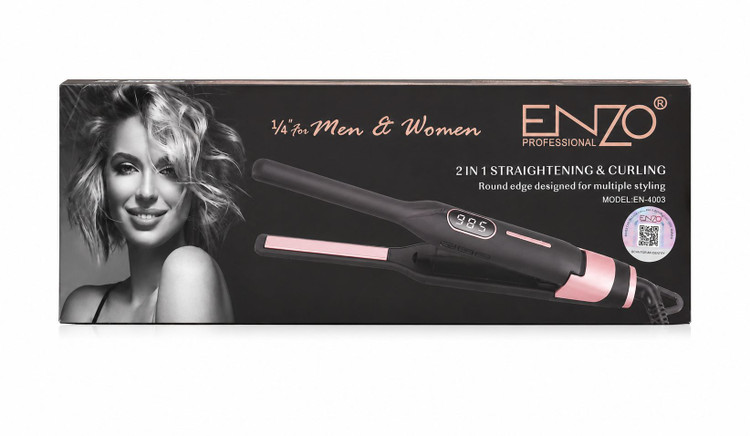 ست دو تایی اتو موی انزو حرفهای EN-4003 مدل Straightening & Curling زنانه و مردانه با نمایشگر دیجیتال و بدنه مشکی رزگلد.