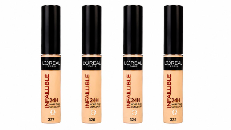 «کانسیلر لورآل پاریس اینفالیبل ۲۴ ساعته مدل More Than Concealer در شماره رنگهای ۳۲۷، ۳۲۶، ۳۲۴ و ۳۲۲، مناسب پوشاندن تیرگی و نواقص پوست با پوشش حرفهای و ماندگاری بالا»