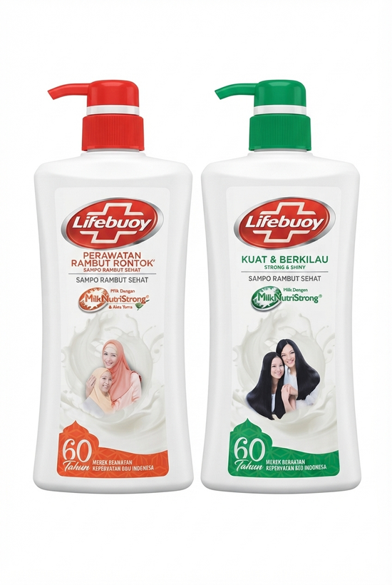 «شامپو لایفبوی Milk NutriStrong مدل Hair Fall Care و Strong & Shiny، شامپو مراقبت از مو در دو مدل ضد ریزش و تقویت و درخشانکننده مو، بستهبندی پمپی»