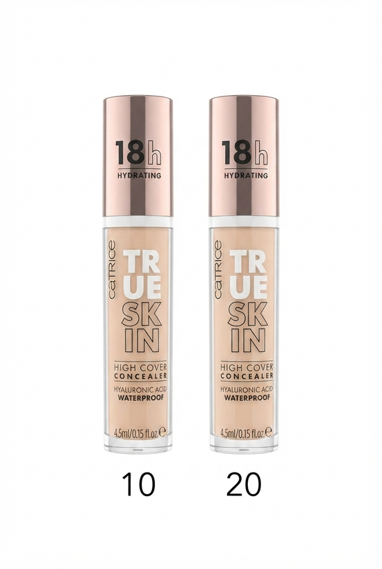کانسیلر کاتریس True Skin High Cover مدل 18H Hydrating حاوی هیالورونیک اسید ضدآب و وگان حجم 4.5 میلیلیتر رنگ 010 Cool Cashmere و 020 Warm Beige