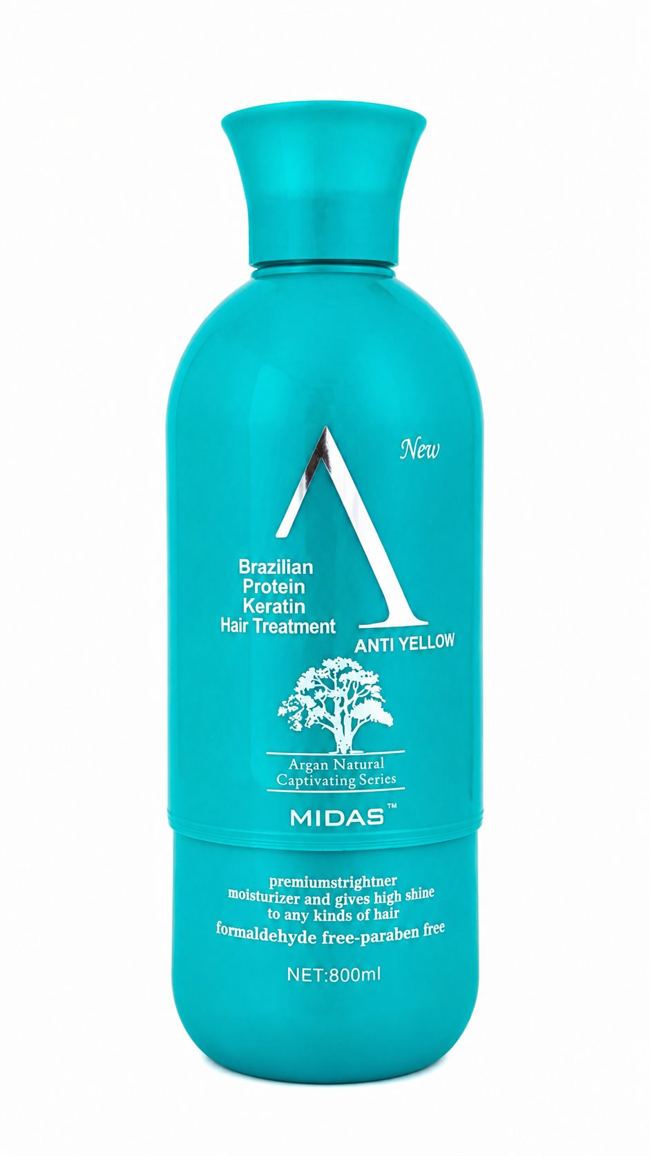 کراتین مو MIDAS Brazilian Protein Keratin Hair Treatment Anti Yellow حجم 800 میلیلیتر، محصول حرفهای بدون فرمالدهید و پارابن، مناسب صافی، احیا و کنترل زردی مو