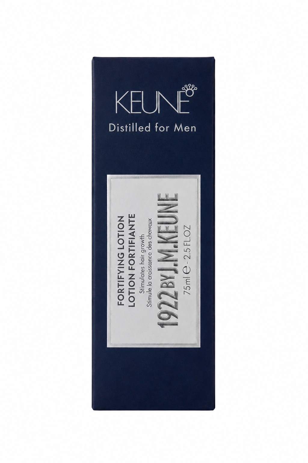 لوسیون تقویت‌کننده و محرک رشد مو مردانه Keune 1922 by J.M. Keune Fortifying Lotion حجم 75ml با بسته‌بندی سرمه‌ای و نقره‌ای Keune 1922 Distilled for Men Fortifying Lotion 75ml، لوسیون تخصصی تقویت ریشه و کمک به رشد مو برای آقایان