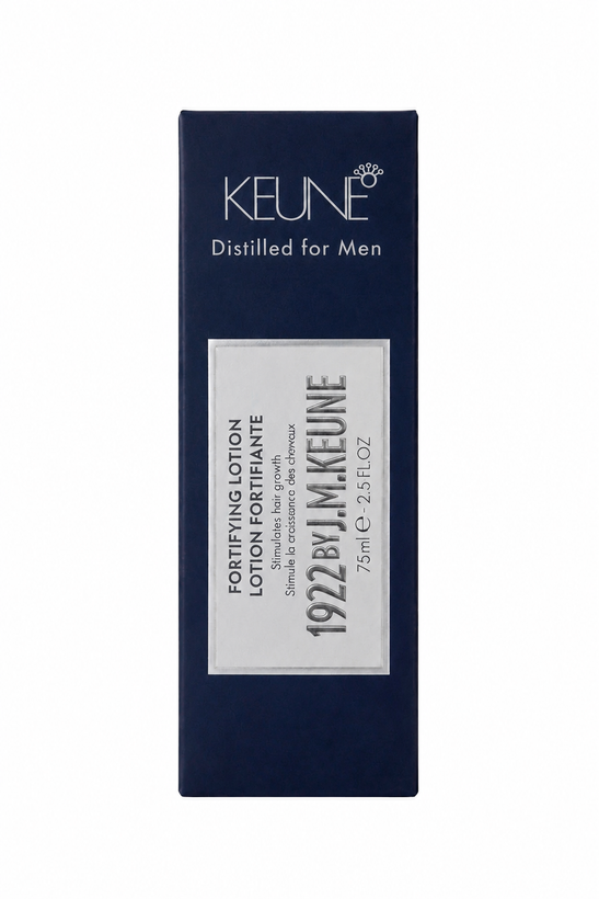 لوسیون تقویتکننده و محرک رشد مو مردانه Keune 1922 by J.M. Keune Fortifying Lotion حجم 75ml با بستهبندی سرمهای و نقرهای Keune 1922 Distilled for Men Fortifying Lotion 75ml، لوسیون تخصصی تقویت ریشه و کمک به رشد مو برای آقایان