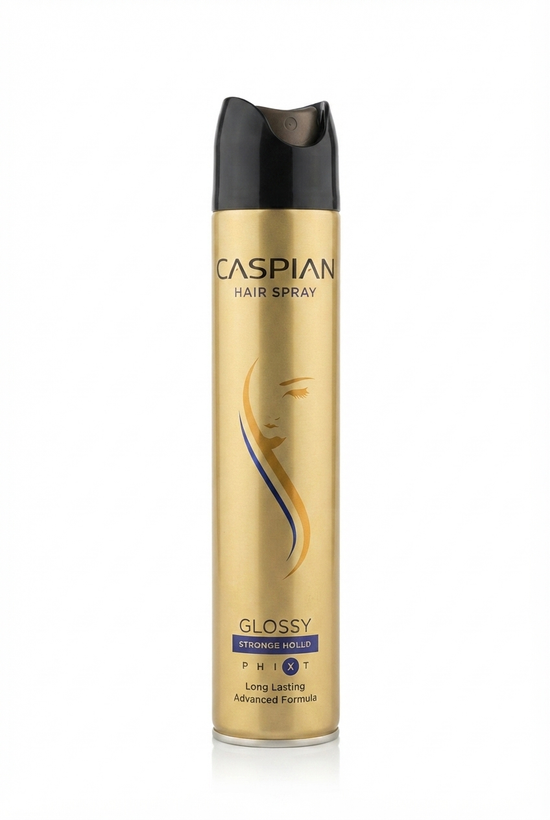 اسپری حالتدهنده و براقکننده مو کاسپین مدل گلاسی طلایی Caspian Glossy Gold Strong Hold Spray