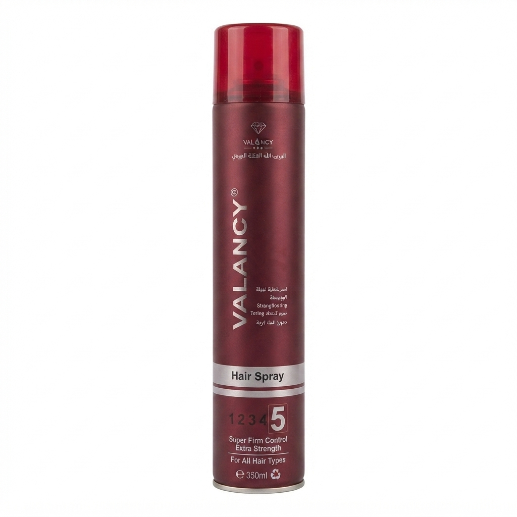 اسپری قوی حالتدهنده مو والانسی (Valensi Strong Hold Hair Spray) با حجم 450 میلیلیتر، قدرت نگهدارندگی بالا (High Hold)، مناسب برای تثبیت انواع مدلهای مو، ماندگاری طولانی، محافظت در برابر رطوبت، بدون ایجاد سفیدک، محصول حرفهای آرایش مو.
