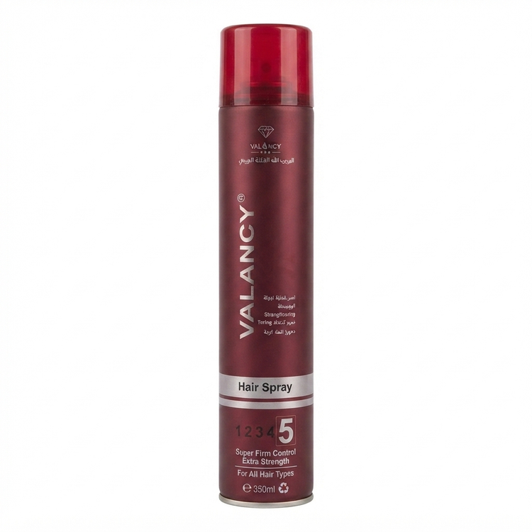 اسپری قوی حالتدهنده مو والانسی (Valensi Strong Hold Hair Spray) با حجم 450 میلیلیتر، قدرت نگهدارندگی بالا (High Hold)، مناسب برای تثبیت انواع مدلهای مو، ماندگاری طولانی، محافظت در برابر رطوبت، بدون ایجاد سفیدک، محصول حرفهای آرایش مو.