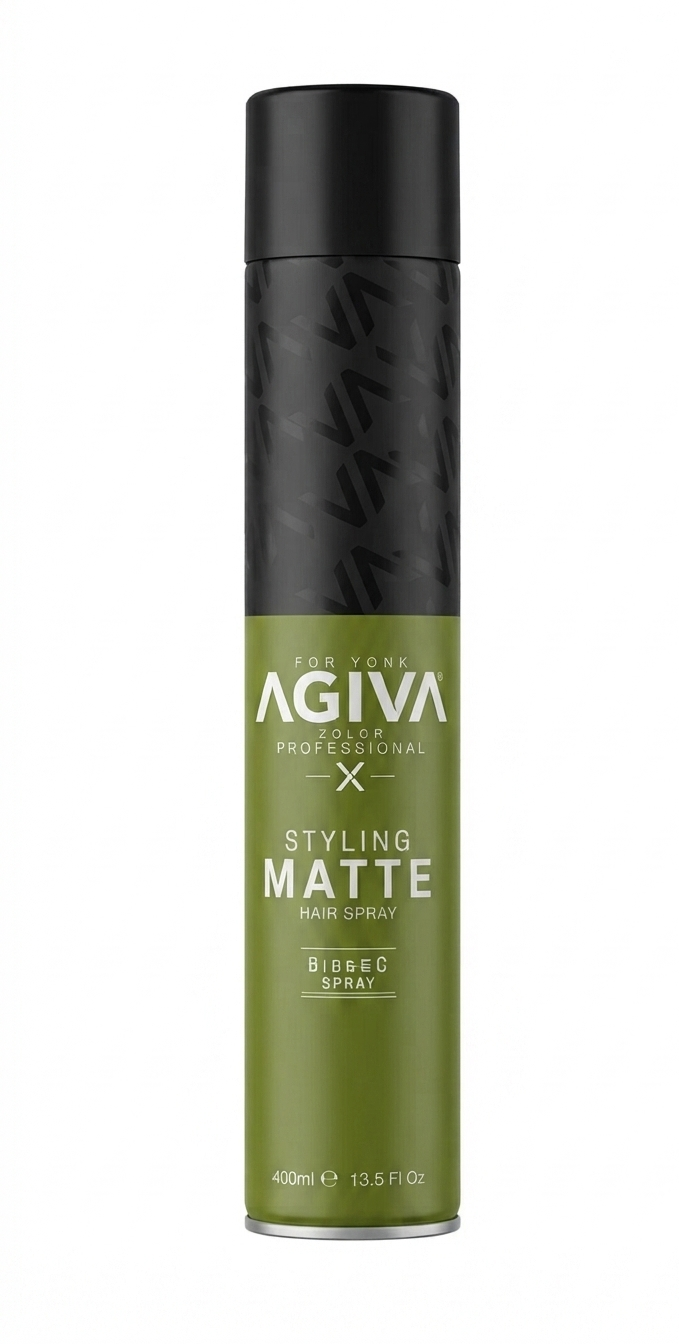 اسپری مو آگیوا مدل Styling Matte Strong (سبز) با قدرت نگهدارندگی بالا و جلوه مات طبیعی، مناسب برای استایلهای حرفهای و بدون درخشش اضافی، AGIVA Green Hair Spray, Strong Hold, Matte Finish, Professional Styling.