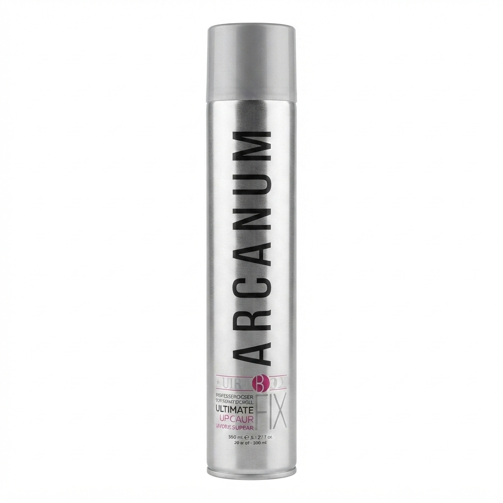 اسپری مو آرکانوم مدل Ultimate Fix شماره 8 (ARCANUM Ultimate Fix Hair Spray No. 8)، با قدرت تثبیتکنندگی نهایی و فوقالعاده قوی (Ultimate Strong Hold)، ایدهآل برای انواع استایلها و اطمینان از ماندگاری طولانی مدت، بدون ایجاد چسبندگی یا آسیب به مو، مناسب بر