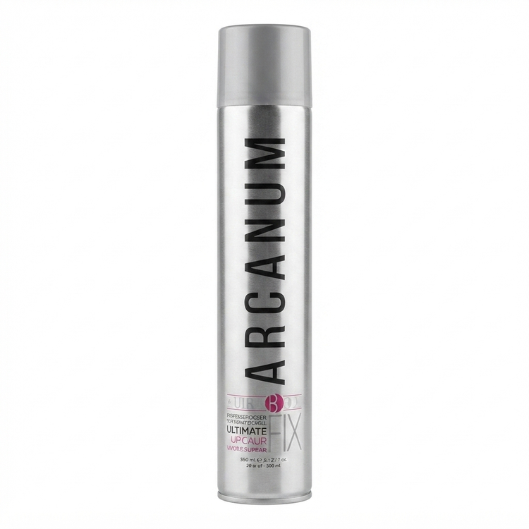 اسپری مو آرکانوم مدل Ultimate Fix شماره 8 (ARCANUM Ultimate Fix Hair Spray No. 8)، با قدرت تثبیتکنندگی نهایی و فوقالعاده قوی (Ultimate Strong Hold)، ایدهآل برای انواع استایلها و اطمینان از ماندگاری طولانی مدت، بدون ایجاد چسبندگی یا آسیب به مو، مناسب بر