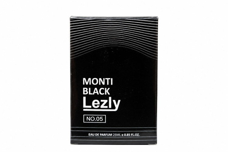 عطر جیبی مردانه لزلی مدل مونتی بلک شماره ۰۵ رایحه خنک و شیرین سرخسی Monti Black Lezly NO.05 Eau De Parfum 25ml