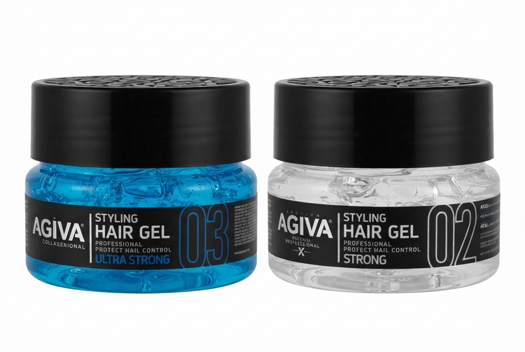 ژل مو آگیوا Agiva Styling Hair Gel 03 Ultra Strong آبی، ژل حالتدهنده حرفهای با قدرت نگهداری بسیار قوی، ژل مو آگیوا Agiva Styling Hair Gel 02 Strong بیرنگ، ژل مو حرفهای با حالتدهی قوی و کنترل فرم مو