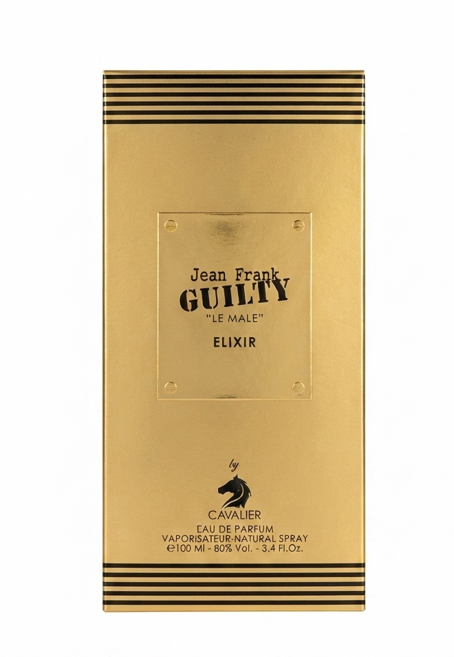 ادکلن ژان فرانک گیلتی له مال الکسیر کاوالیر، رایحه گرم مردانه ۱۰۰ میل. Jean Frank Guilty Le Male Elixir Cavalier Fragrance 100ml for Men.