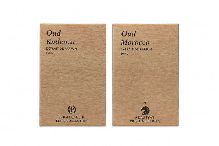 عطرهای لوکس اود کادنزا Oud Kadenza و اود مراکش موراکو Oud Morocco با غلظت Extrait de Parfum و بستهبندی چوبی خاص ۱۰۰ میلیلیتر.