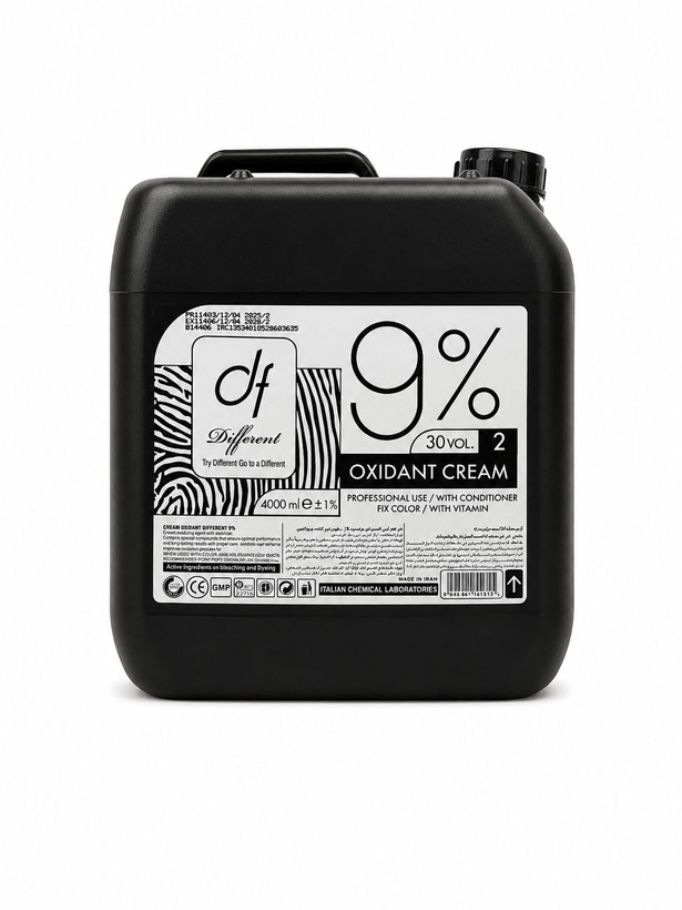 اکسیدان 4 لیتری دیفرنت 9 درصد Different 9 percent oxidant cream 4000ml گالن مشکی دیفرنت با فرمولاسیون ایتالیا برای دکلره و رنگ مو حرفه ای