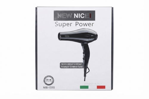 سشوار حرفهای نیو نایس مدل Super Power NW-1515 با تکنولوژی یونی و قدرت ۱۲۰ کیلومتر بر ساعت"