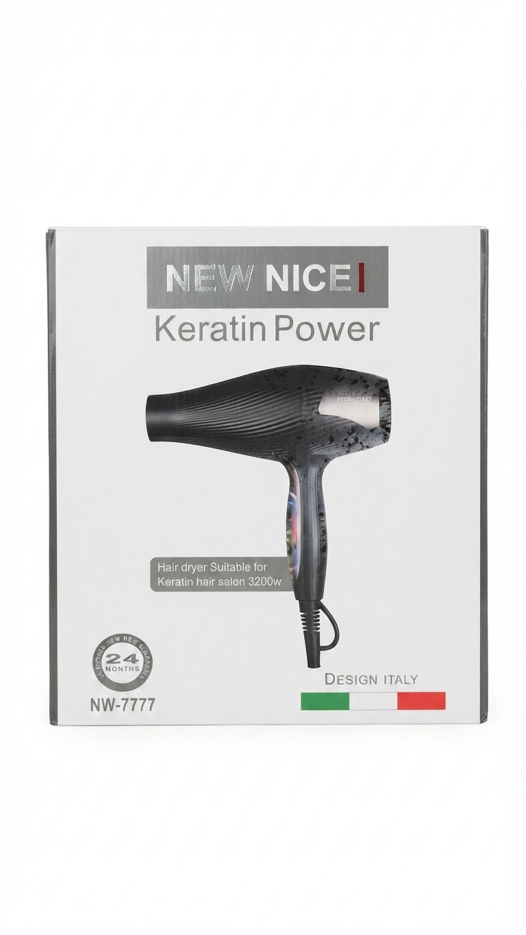 سشوار حرفه‌ای نیو نایس مدل Keratin Power NW-7777 با توان ۳۲۰۰ وات و طراحی ایتالیایی"