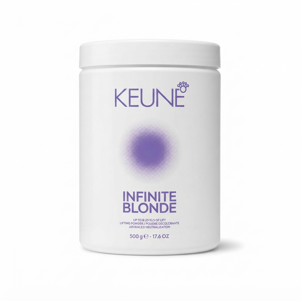 خرید پودر دکلره حرفه‌ای کئون (Keune) مدل Infinite Blonde با قدرت روشن‌کنندگی بالا و محافظت از مو. ایده‌آل برای سالن‌های زیبایی و موهای بلوند.،پودر دکلره کئون Keune Infinite Blonde Professional Lightener، پودر روشن کننده حرفه‌ای هلندی ۵۰۰ گرمی برای دستیابی