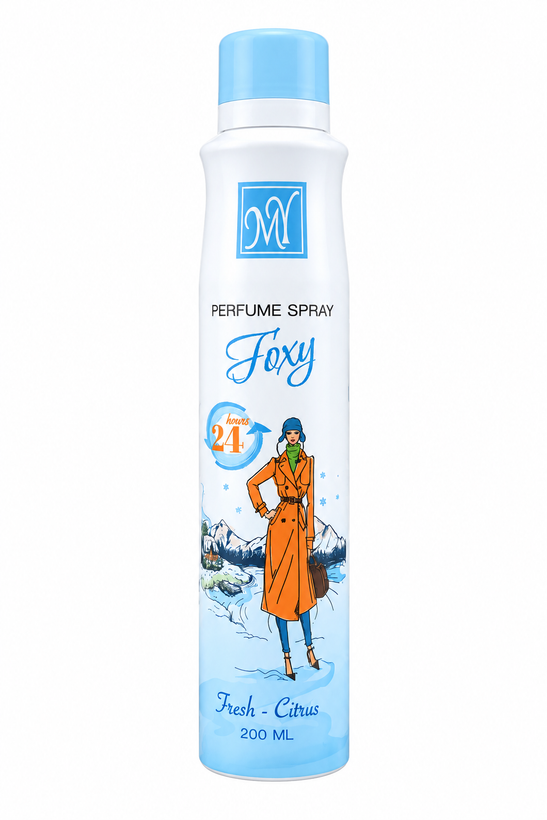 اسپری خوشبوکننده بدن زنانه مای مدل فاکسی Foxy با رایحه خنک مرکباتی حجم 200 میلی لیتر