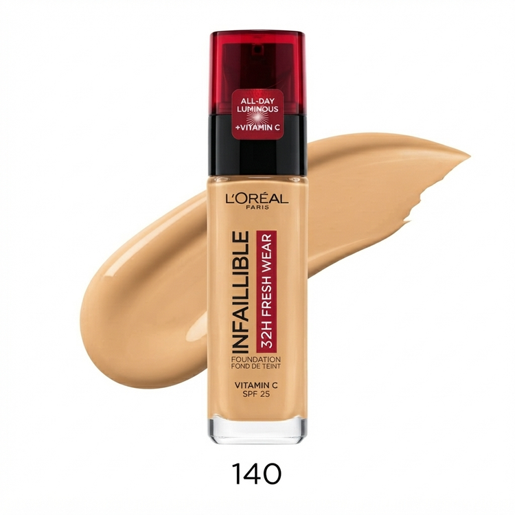 کرم پودر لورآل اینفائیبل ۳۲ ساعته شماره ۱۴۰ گلدن بژ L'Oréal Infallible 140 Golden Beige اصل
