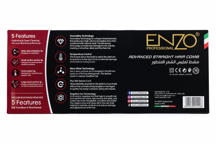 ویژگیهای فنی برس حرارتی Enzo مدل EN-4102T و دستگاه مکش جوشهای سرسیاه با تکنولوژی یون منفی.