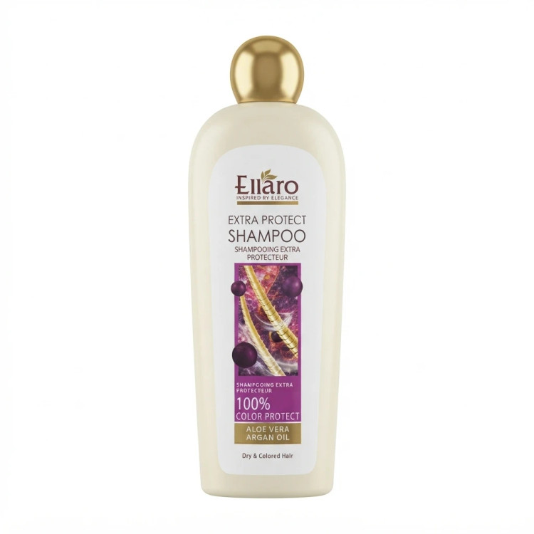 شامپو برای موهای رنگ شده و آسیب دیده الارو - Ellaro Extra Protect ویژگیها: حفاظت ۱۰۰٪ از رنگ مو: جلوگیری از کدر شدن و تغییر تناژ رنگ موها. غنیشده با آلوئهورا و روغن آرگان: آبرسانی عمیق و تقویت ساختار موهای رنگشده و آسیبدیده. حفاظت در برابر عوامل محیطی
