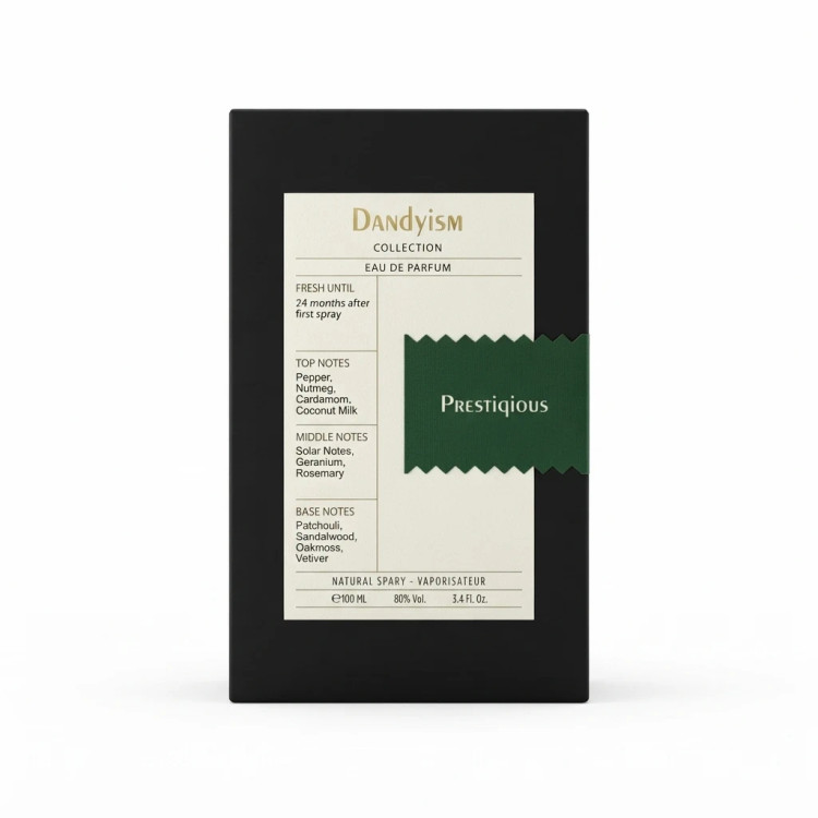 بسته بندی عطر ادوپرفیوم دندییزم کالکشن مدل پرستیژیوس با نوار سبز - Dandyism Prestiqious Eau De Parfum